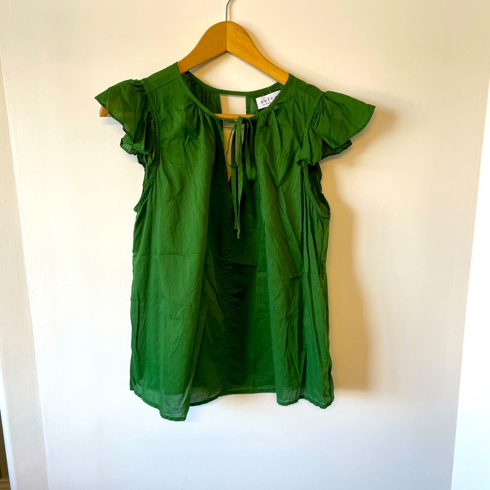 EUC velvet by Graham & Spencer Kelly green flutter sleeved top